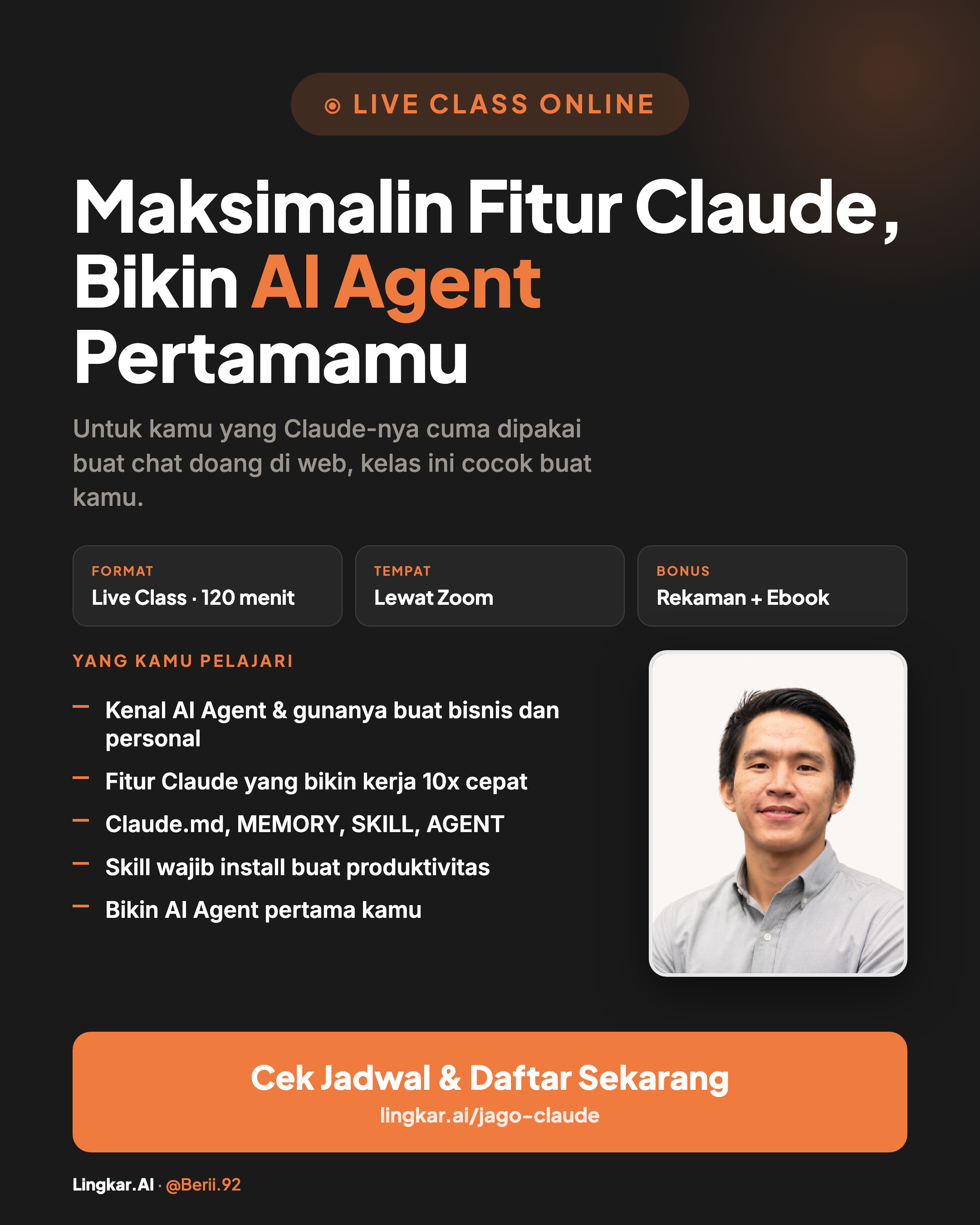 Poster live class Maksimalkan Fitur Claude